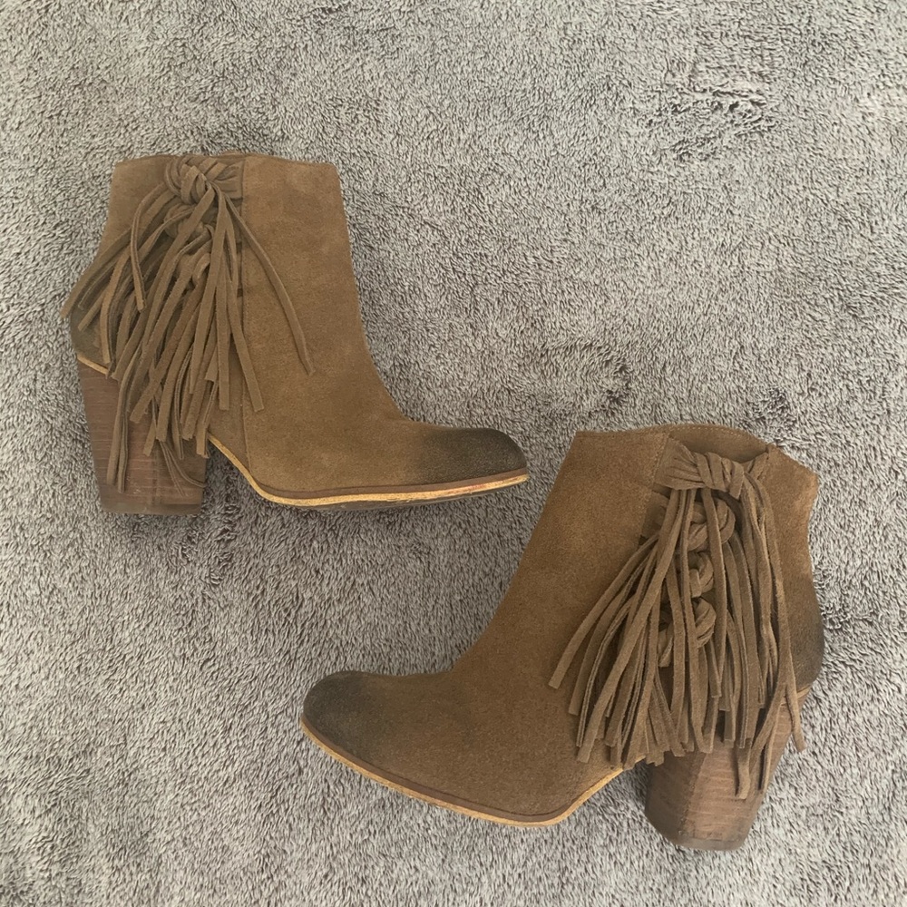 BP Talton Suede Fringe Ankle Booties